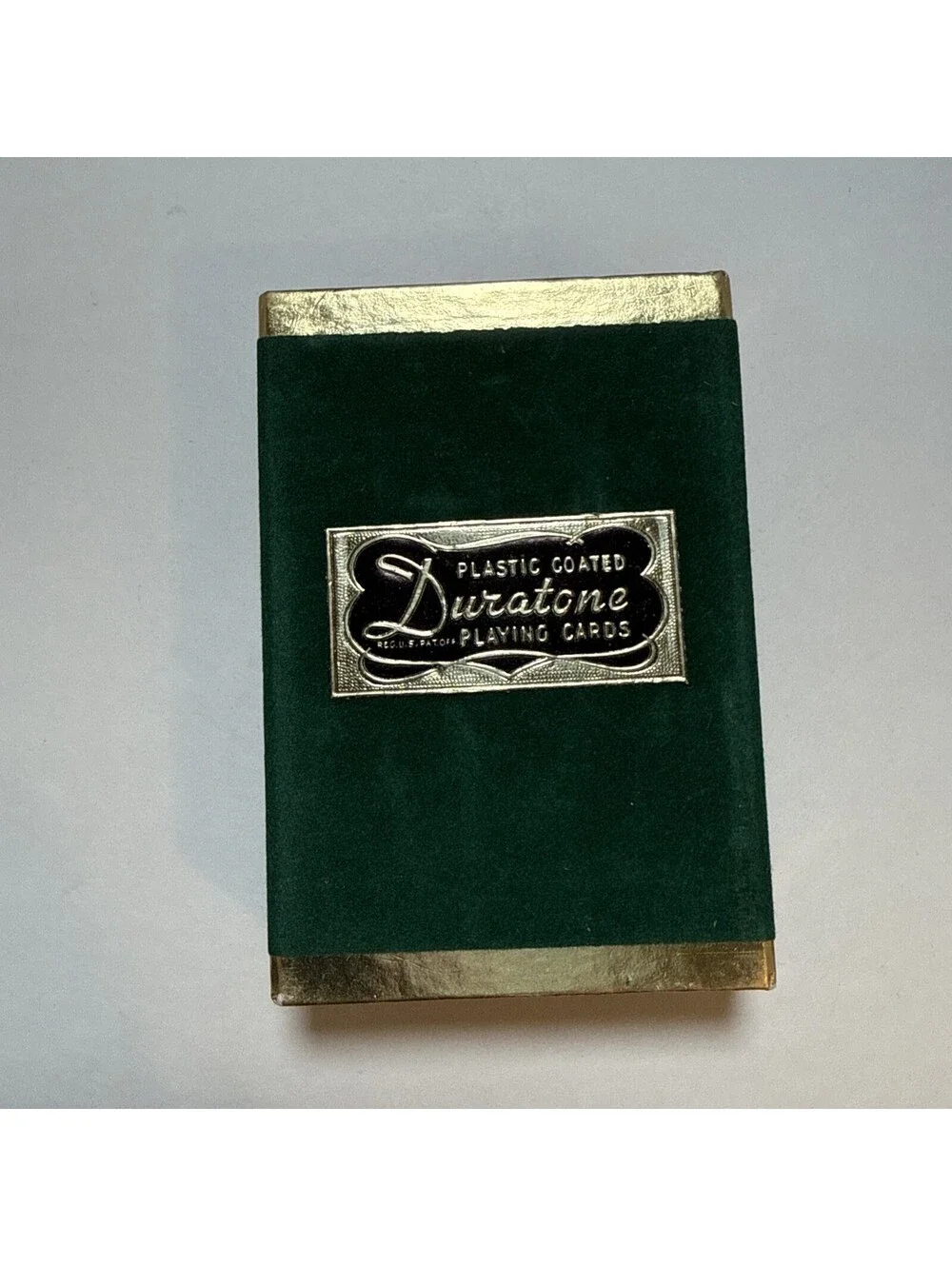 Vintage Fancy Duratone Plastic Coated Playing Cards Green With Stamps